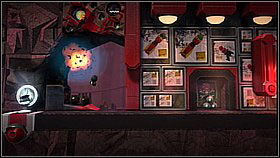 Overhead, avoid the two flamethrowers - Bang for Buck - p. 1 - The Factory of a Better Tomorrow - LittleBigPlanet 2 - Game Guide and Walkthrough