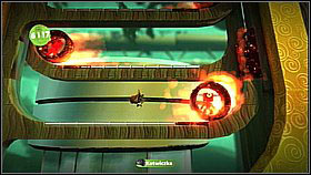 In the middle niche, wait for the fire man to go left and head right - Fireflies When You're Having Fun - Eve's Asylum - LittleBigPlanet 2 - Game Guide and Walkthrough