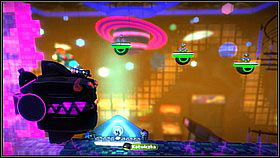 In the second phase you have to jump using the launch pads or grab the sponges, continuously being sucked in by the enemy - Into the Heart of the Negativitron - The Cosmos - LittleBigPlanet 2 - Game Guide and Walkthrough