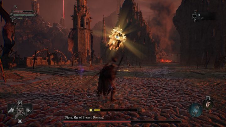 Pieta, She of Blessed Renewal can also fire a beam at you - Lords of the Fallen: How to beat Pieta, She of Blessed Renewal? - Main - Lords of the Fallen Guide