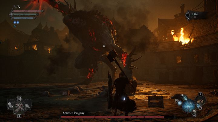 Spurned Progeny may attack three times with his hands if you stand in front of him - Lords of the Fallen: How to beat Spurned Progeny boss? - Main - Lords of the Fallen Guide