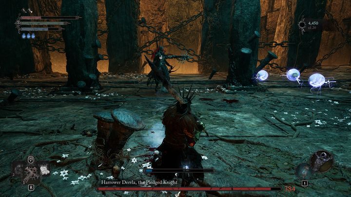 If you're too far away, Dervla will start firing at you with her crossbow - Lords of the Fallen: How to defeat Harrower Dervla, the Pledged Knight boss? - Main - Lords of the Fallen Guide