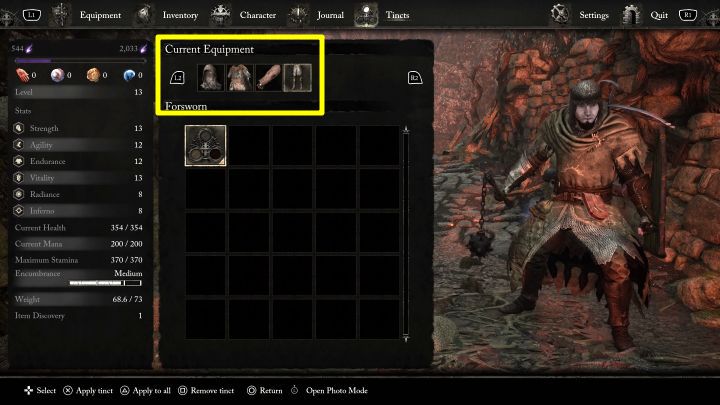 To change armor colors, you must go to the separate main tab called Armour Tincts - Lords of the Fallen: How to change the color and appearance of armor? - Character development and equipment - Lords of the Fallen Guide