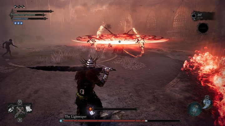 In the second phase, the boss can attack with his fiery swing two times in a row, so be ready for such a situation - Lords of the Fallen: How to defeat The Lightreaper boss? - Main - Lords of the Fallen Guide