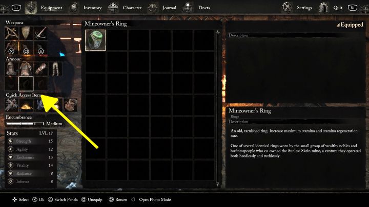 In the Equipment tab, you can also change, in a similar way, e - Lords of the Fallen: How to put on a ring? - Character development and equipment - Lords of the Fallen Guide
