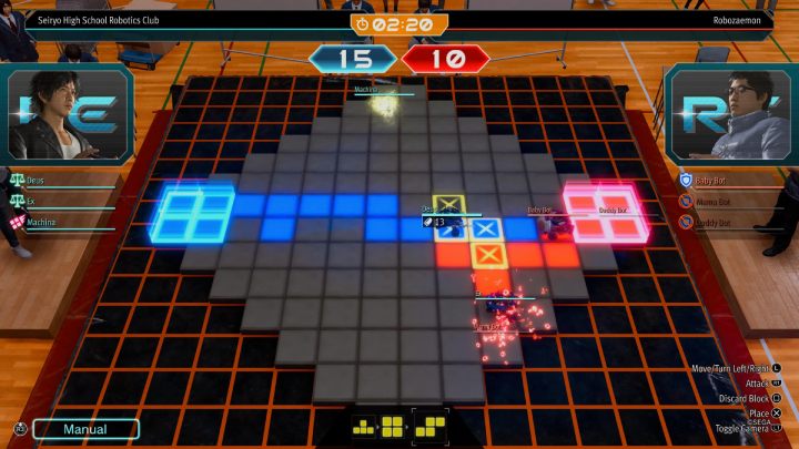 The easiest way to win quickly is to arrange the blocks in such a way as to get to the enemy base and take it over as soon as possible - Lost Judgment: Robotics Club - walkthrough - School Stories - Lost Judgment Guide