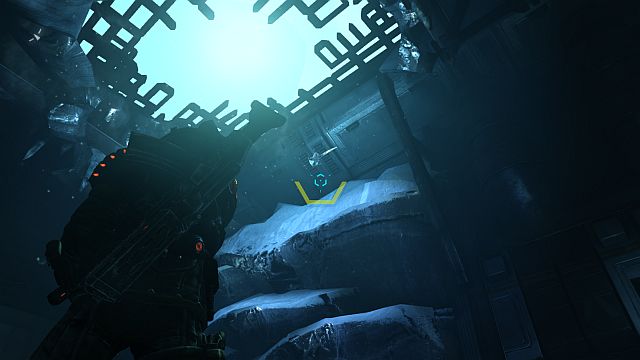 An elevator reaches for a stormy sky - at its foot, look high - Albino Taarkas - Collectibles - Lost Planet 3 - Game Guide and Walkthrough