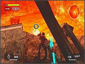 On a crate sunken in lava at the beginning of the level - Target Marks: Mission 9 - Target Marks - Lost Planet: Extreme Condition - Game Guide and Walkthrough