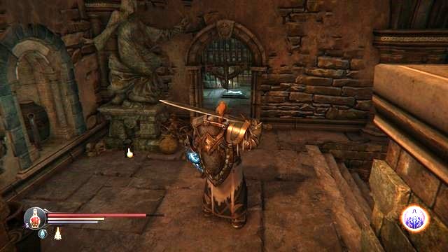 Locate a mysterious symbol behind the grate, to the left of the entrance (the screenshot; it opens the door in the corridor ahead, right on the left) - Crumbling walls | Collectibles, items - Collectibles, items - Lords of the Fallen 2014 Game Guide & Walkthrough