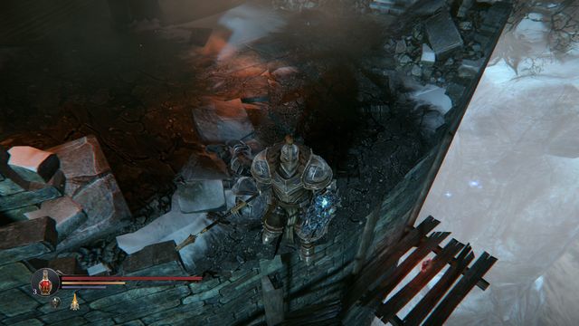 To jump down to the platform, you need to lean forward. Be careful not to fall down! - Keystone - Yetkas Dagger | Side quests - Side quests - Lords of the Fallen 2014 Game Guide & Walkthrough