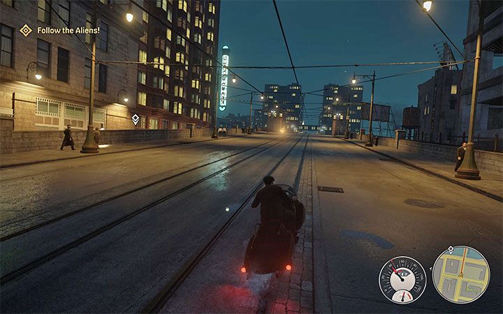 This ride can be very confusing if you choose to follow the flying saucer and having it in your view at all times - Mafia Definitive Edition: Alien Infiltration - Free raid - Mafia Definitive Edition Guide, Walkthrough