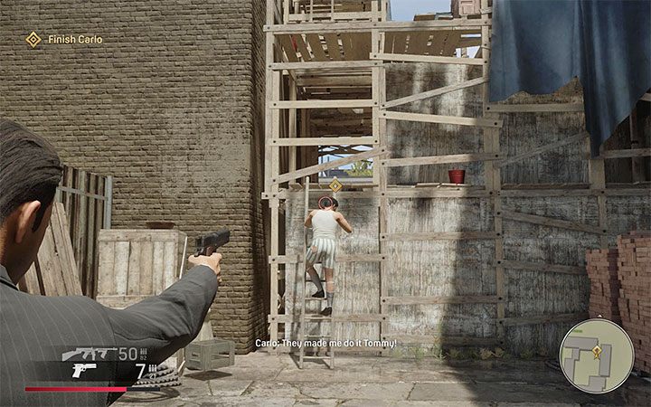 Continue the chase until Carlo grabs the ladder - Mafia Definitive Edition: Bon appetit! - walkthrough - Walkthrough - Mafia Definitive Edition Guide, Walkthrough