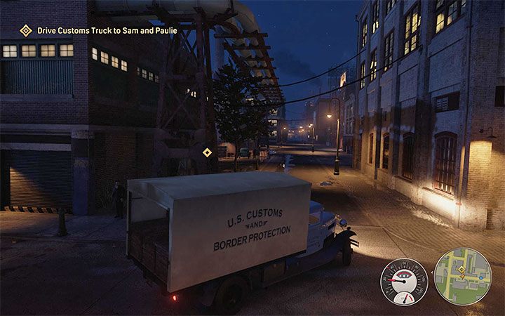 Sam and Paulie are in a side street adjacent to the Federal Customs Impound warehouse - Mafia Definitive Edition: Just for Relaxation - walkthrough - Walkthrough - Mafia Definitive Edition Guide, Walkthrough
