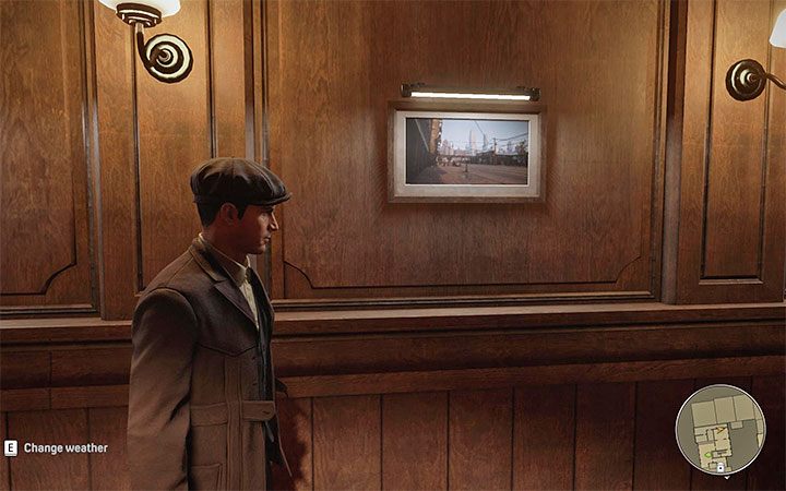 There are 4 paintings hanging on the wall and each of them allows you to change the time of day - morning, afternoon, evening, or night - Mafia Definitive Edition: Time of day and weather - how to change? - FAQ - Mafia Definitive Edition Guide, Walkthrough