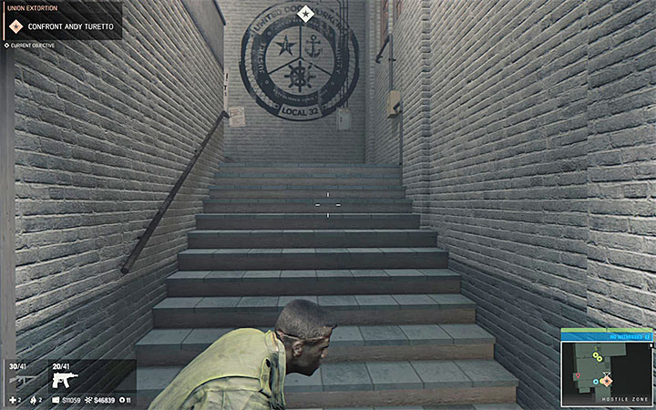 The narrow stairs will lead you near the boss - Union Extortion (extortion racket) | Walkthrough - Story missions - Mafia III Game Guide