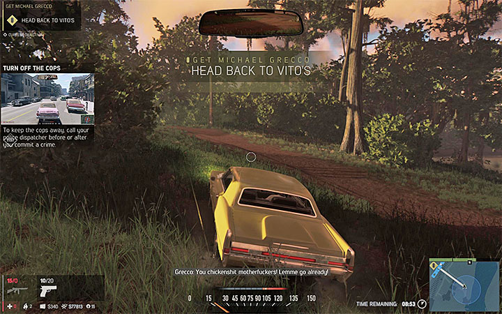 You can either focus only on perfect driving or on attacking the police cars that follow Lincoln - Get Michael Grecco (kidnapping Grecco) | Walkthrough - Story missions - Mafia III Game Guide