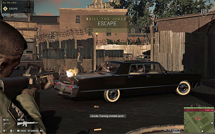 The limousine will soon turn into a side alleyway, where Holden will attempt to meet with gangsters - Kill the Judge (murdering Judge Holden) | Walkthrough - Story missions - Mafia III Game Guide