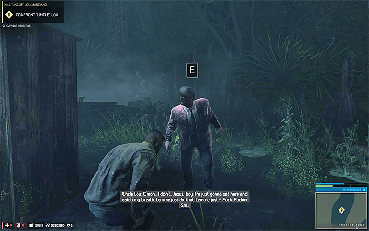 Press the interact button after Lincoln reaches Lou - Kill Uncle Lou Marcano (murdering Lou Marcano) | Walkthrough - Story missions - Mafia III Game Guide