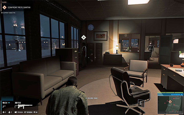 You will find Santini in one of the offices on the first floor - Guns (weapons racket) | Walkthrough - Story missions - Mafia III Game Guide