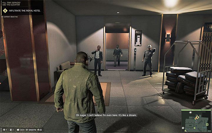 The elevator is guarded by two thugs - Kill Tony Derazio (murdering Tony Derazio) | Walkthrough - Story missions - Mafia III Game Guide