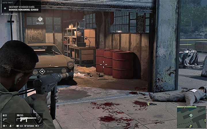 Look for barrels or other explosive objects - Auto Theft (car stealing racket) | Walkthrough - Story missions - Mafia III Game Guide