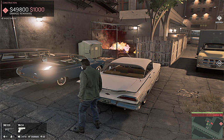 Shoot at the construction materials or use a Molotovs cocktail - Construction (construction racket) | Walkthrough - Story missions - Mafia III Game Guide