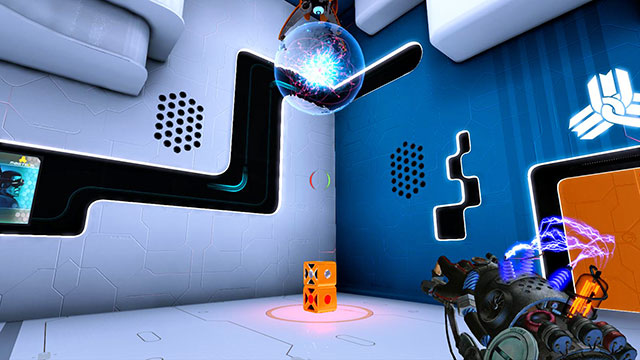 Then pick up cubes (E) and place them one on the other, under the generator - Introductory Cube - Walkthrough - Act I - Magrunner: Dark Pulse - Game Guide and Walkthrough