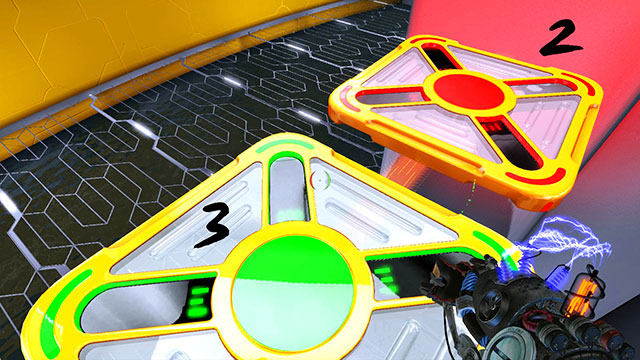 Jump onto the third platform and charge it green - Platform Test - Walkthrough - Act I - Magrunner: Dark Pulse - Game Guide and Walkthrough