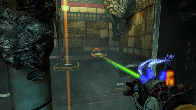 When you stop on the column, look on the other side of abyss - Signal Interrupt - Walkthrough - Act II - Magrunner: Dark Pulse - Game Guide and Walkthrough