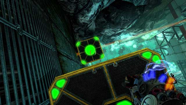 Jump onto a horizontal platform and charge it with green - Signal Interrupt - Walkthrough - Act II - Magrunner: Dark Pulse - Game Guide and Walkthrough