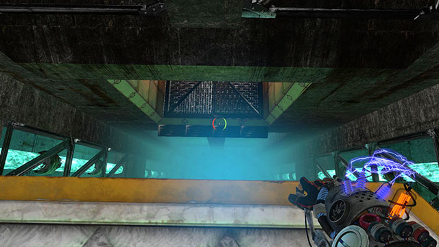 After a moment, the platform stops and you can jump on the floor (screen above) - Captive - Walkthrough - Act II - Magrunner: Dark Pulse - Game Guide and Walkthrough