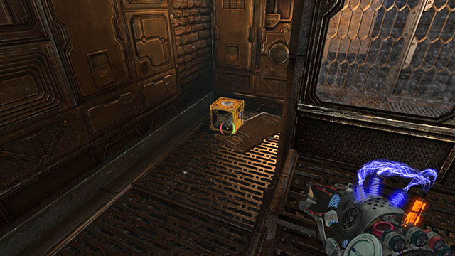 Begin from picking up a cube behind a broken elevator - Overdrive - Walkthrough - Act II - Magrunner: Dark Pulse - Game Guide and Walkthrough