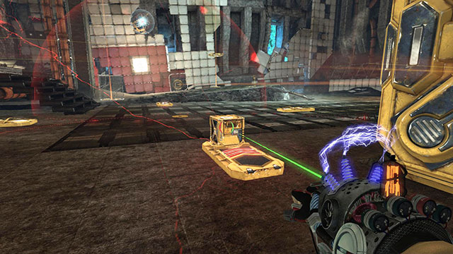 When you destroy the first generator, pick up cube and place it on the catapult which is closest to the hypercube (screen above) - Proving Grounds - Walkthrough - Act II - Magrunner: Dark Pulse - Game Guide and Walkthrough