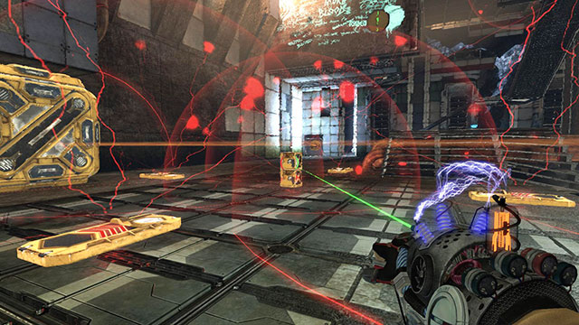 Take out the first cube from module and place both, one on another, on the marking between the launchers - Proving Grounds - Walkthrough - Act II - Magrunner: Dark Pulse - Game Guide and Walkthrough