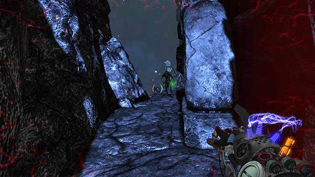 When your enemy appears in the door, turn around and jump on the platform below - The Outsider - Walkthrough - Act III - Magrunner: Dark Pulse - Game Guide and Walkthrough