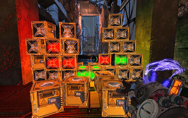 Behind a corner you find rather annoying obstacle - a wall of cubes - From Beyond - Walkthrough - Act III - Magrunner: Dark Pulse - Game Guide and Walkthrough