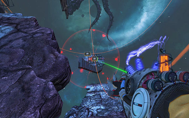 When you begin, look down on left - Mi-Go Gateway - Walkthrough - Act III - Magrunner: Dark Pulse - Game Guide and Walkthrough