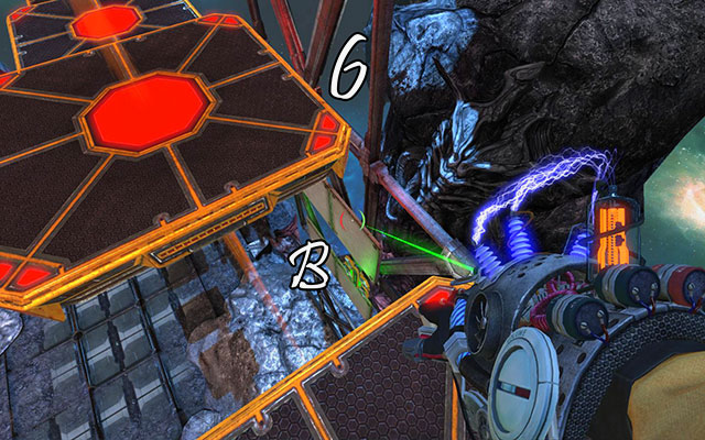 Push away a bit higher by placing green Newton over module B - The Damned - Walkthrough - Act III - Magrunner: Dark Pulse - Game Guide and Walkthrough