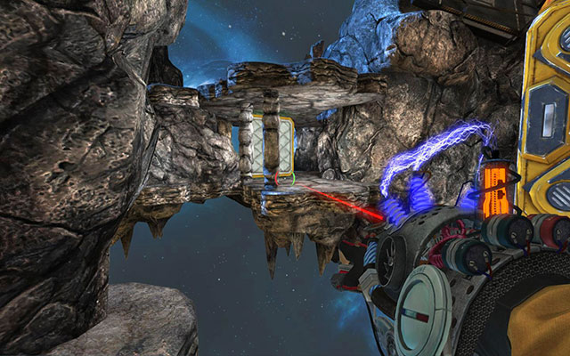 When the left wall stops in front of the cannon, set up red Newton in front of it (screen above) - Starspawn - Walkthrough - Act III - Magrunner: Dark Pulse - Game Guide and Walkthrough