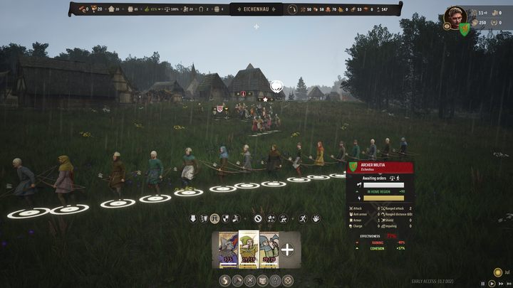 When shooting from the maximum range, the chances of missing are high but increase as you get closer to the target - Manor Lords: What are unit statistics and effectiveness? - FAQ - Manor Lords Guide