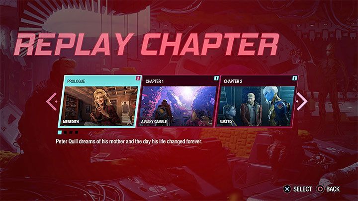 You can find the repeat chapters option in the game' - Guardians of the Galaxy: Beginners guide - Basics - Guardians of the Galaxy Guide