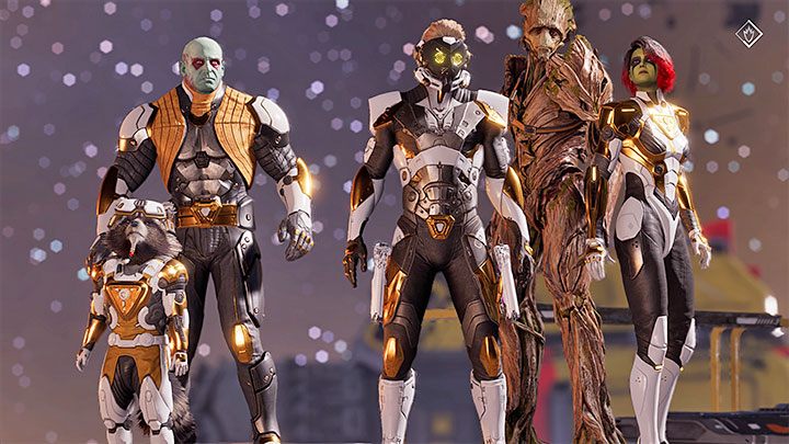 After regaining control of the Star-Lord, the heroes will wear unique outfits from the Golden Guardians set - Guardians of the Galaxy: Chapter 14 - walkthrough, solution - Walkthrough - Guardians of the Galaxy Guide