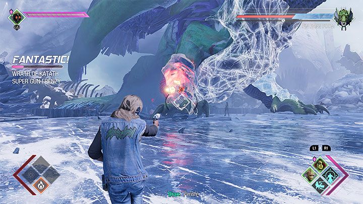 In the first part of the encounter, your priority will be destroying fragments of the ice dragon's armor - they are on his chest, claws, and head - Guardians of the Galaxy: Fin Fang Foom - how to defeat? - Bosses - Guardians of the Galaxy Guide