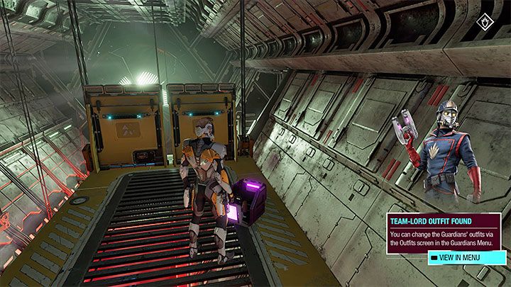 Wait for the right moment to jump to the neighboring balcony on the right side of the tunnel - you can see it on Picture 1 - Guardians of the Galaxy: Chapter 14 - all secrets/collectibles, list - Secrets and Finds - Guardians of the Galaxy Guide