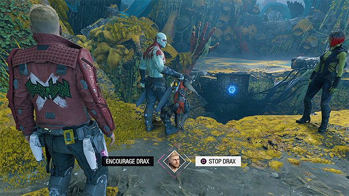 As you progress through chapter 3, you will arrive at a chasm with a control panel visible on the other side - Guardians of the Galaxy: Important choices - Chapters 3 & 4 - Important choices - Guardians of the Galaxy Guide