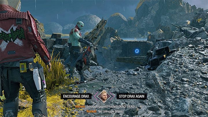 Later in the chapter, you will find a similar place and Drax will want to throw Rocket again to unlock another passage - Guardians of the Galaxy: Important choices - Chapters 3 & 4 - Important choices - Guardians of the Galaxy Guide
