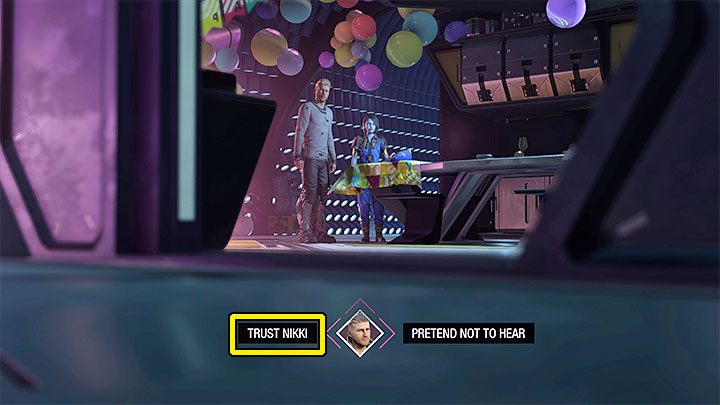 With the second choice, choose the left dialog option - Trust Nikki - Guardians of the Galaxy: Important choices - Chapter 15 - Important choices - Guardians of the Galaxy Guide