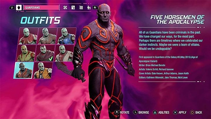 This outfit can be found as a secret in Chapter 14 - Guardians of the Galaxy: Drax - outfits - Costumes - Guardians of the Galaxy Guide