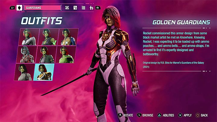 You will get this outfit automatically as you progress through the game - Guardians of the Galaxy: Gamora - outfits - Costumes - Guardians of the Galaxy Guide