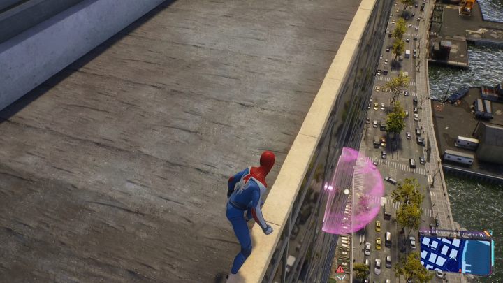 This Spider-bot is on a wall of the tall building - Spider-Man 2: All Spider-bot locations - Secrets and Collectibles - Spider Man 2 Guide